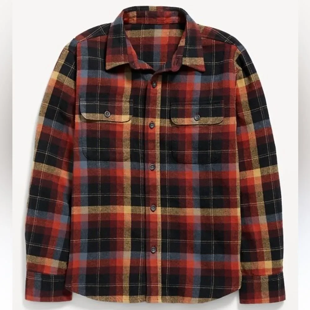 Old Navy Plaid Flannel Utility Pocket Shirt button down long sleeve cotton 10-12